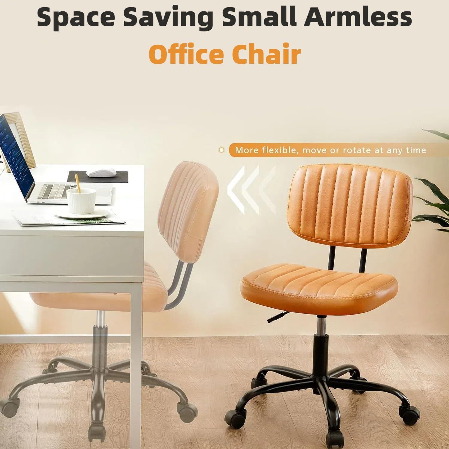 imageHealSmart Small Office Desk Chair with Wheels Armless Desk Chair with Lumbar Support PU Leather Low Back Adjustable Height 360 Rolling Swivel Task Chair Without Arm for Home BedroomOffice BlackBrown