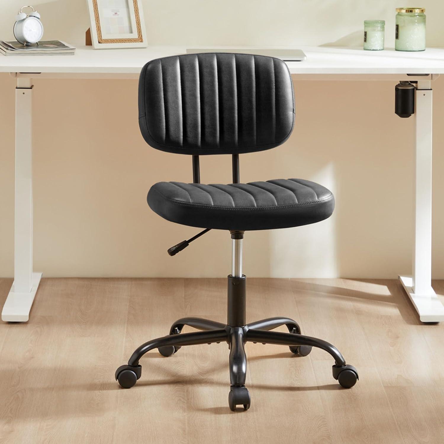 imageHealSmart Small Office Desk Chair with Wheels Armless Desk Chair with Lumbar Support PU Leather Low Back Adjustable Height 360 Rolling Swivel Task Chair Without Arm for Home BedroomOffice BlackBlack