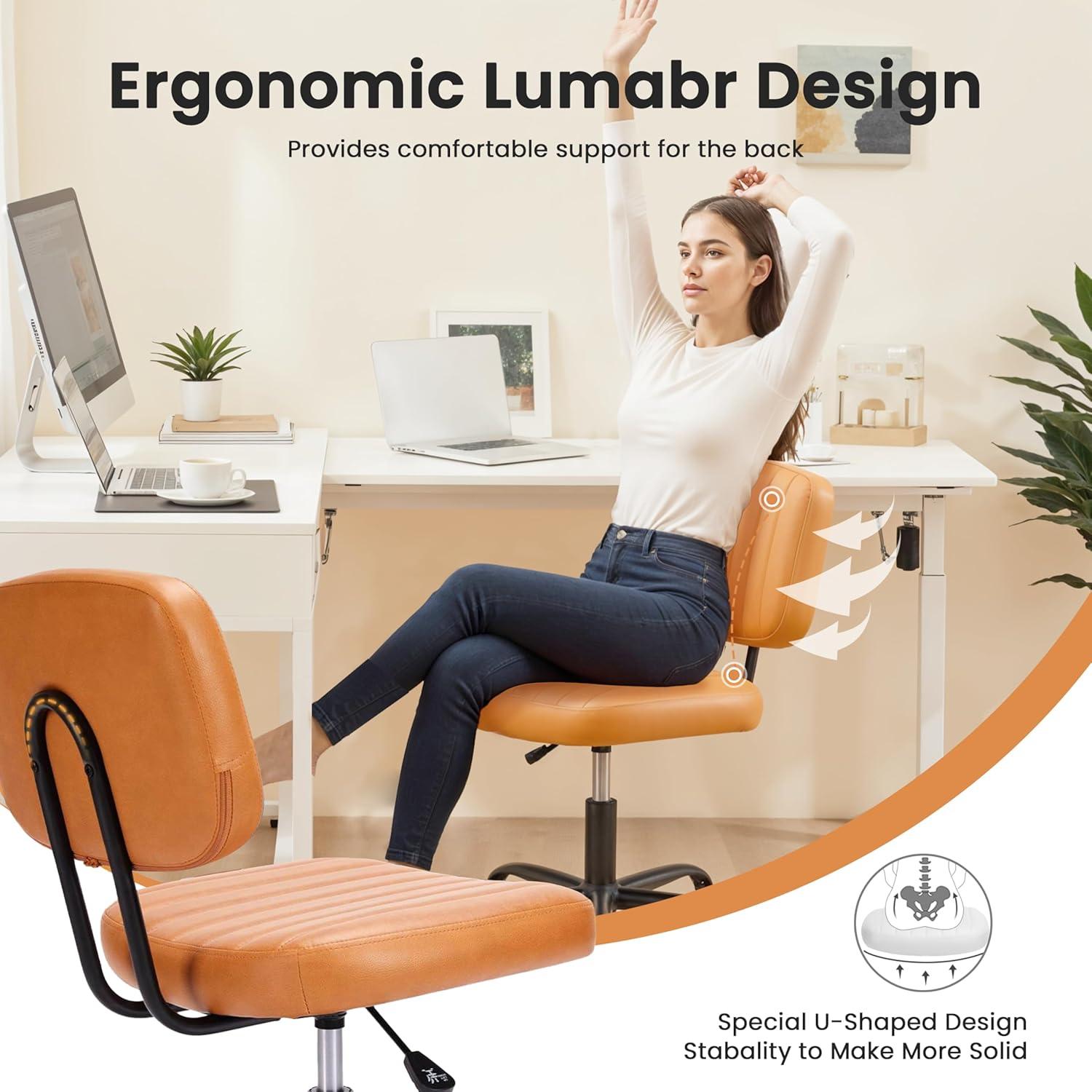 imageHealSmart Small Office Desk Chair with Wheels Armless Desk Chair with Lumbar Support PU Leather Low Back Adjustable Height 360 Rolling Swivel Task Chair Without Arm for Home BedroomOffice BlackBrown