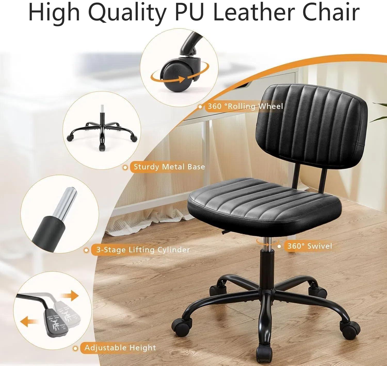imageHealSmart Small Office Desk Chair with Wheels Armless Desk Chair with Lumbar Support PU Leather Low Back Adjustable Height 360 Rolling Swivel Task Chair Without Arm for Home BedroomOffice BlackBlack
