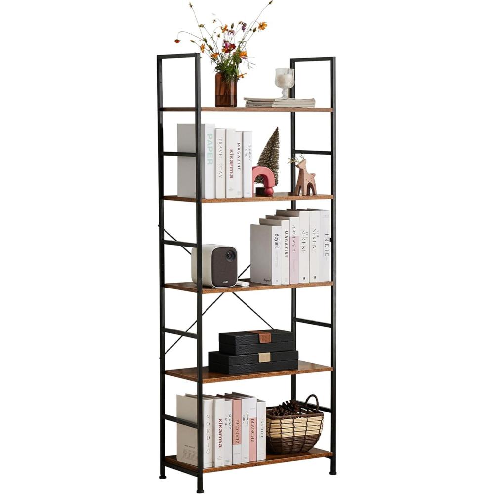 imageHealSmart 5 Tier Bookshelf Free Standing Book Shelf Home Office Bookcase Shelf Storage Organizer for Bedroom Living Room Bathroom Office Balcony Rustic BrownRustic Brown