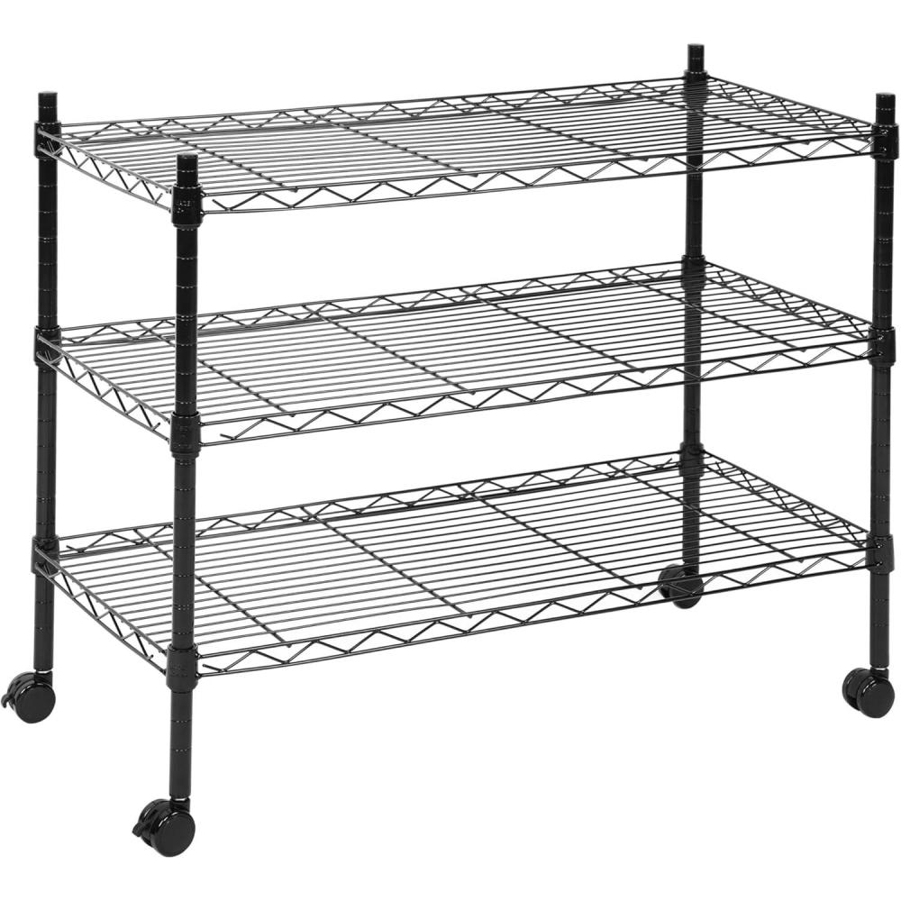 imageHealSmart Heavy Duty 3Tier Shelving Units  Adjustable Wire Shelves with 750 lbs Capacity 250 lbs per Shelf 30quot D x 14quot W x 24quot H Black 3 Levels Storage Shelf with Wheels ampamp Leveling Feet24x 14 x 30  3 Tier