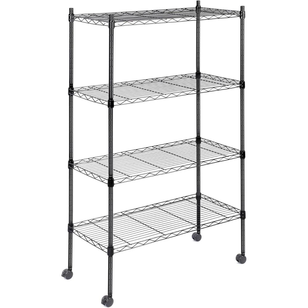 imageHealSmart Heavy Duty 3Tier Shelving Units  Adjustable Wire Shelves with 750 lbs Capacity 250 lbs per Shelf 30quot D x 14quot W x 24quot H Black 3 Levels Storage Shelf with Wheels ampamp Leveling Feet24 x 14 x 47   4 Tier