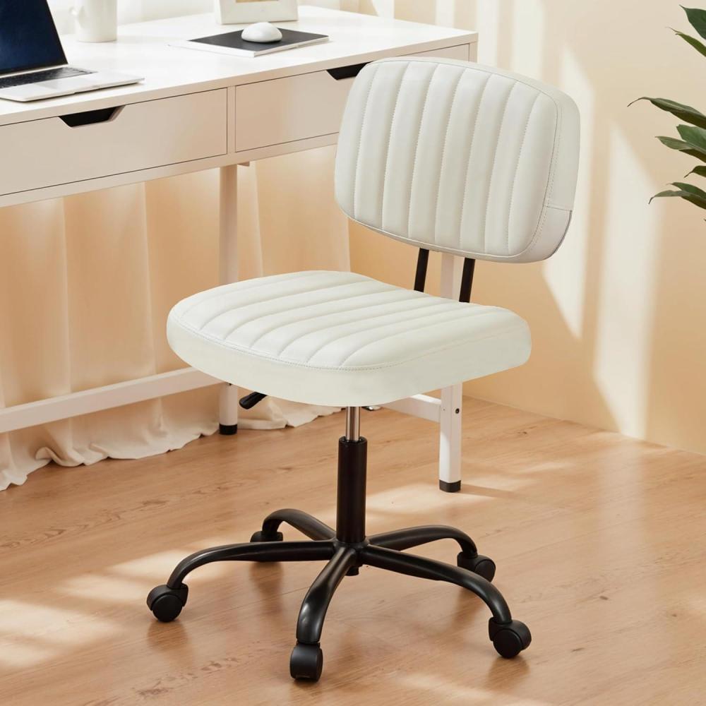 imageHealSmart Small Office Desk Chair with Wheels Armless Desk Chair with Lumbar Support PU Leather Low Back Adjustable Height 360 Rolling Swivel Task Chair Without Arm for Home BedroomOffice BlackBeige