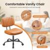 imageHealSmart Small Office Desk Chair with Wheels Armless Desk Chair with Lumbar Support PU Leather Low Back Adjustable Height 360 Rolling Swivel Task Chair Without Arm for Home BedroomOffice BlackBrown
