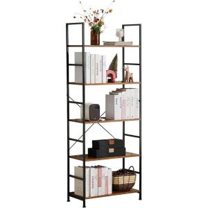 imageHealSmart 5 Tier Bookshelf Free Standing Book Shelf Home Office Bookcase Shelf Storage Organizer for Bedroom Living Room Bathroom Office Balcony Rustic BrownRustic Brown