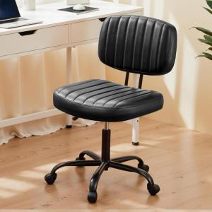 imageHealSmart Small Office Desk Chair with Wheels Armless Desk Chair with Lumbar Support PU Leather Low Back Adjustable Height 360 Rolling Swivel Task Chair Without Arm for Home BedroomOffice BlackBlack