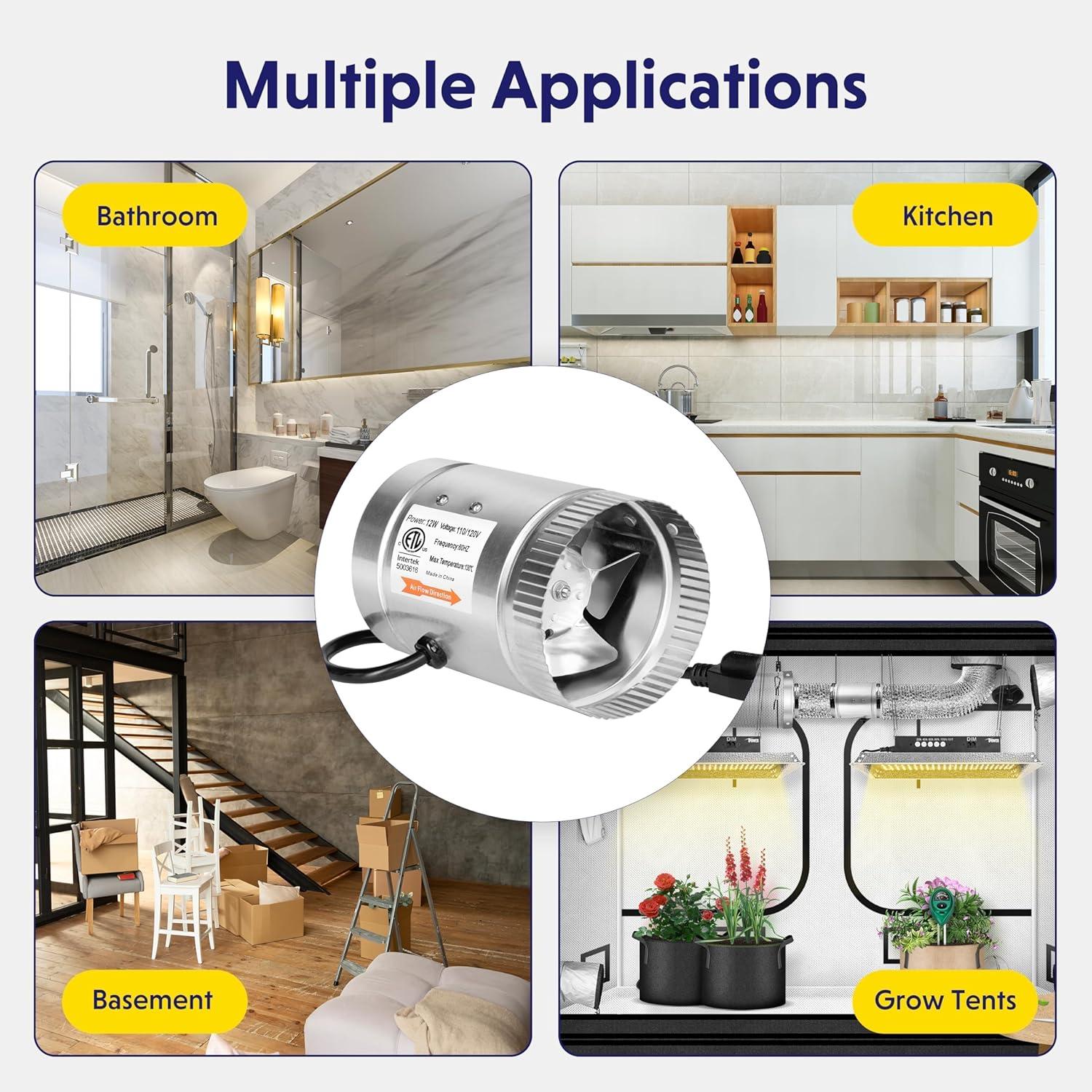 imageHealSmart 6 Inline Booster Fan 240 CFM Duct Fan for HVAC Ventilation Bathroom Basemen and Attics Silver4 Fan