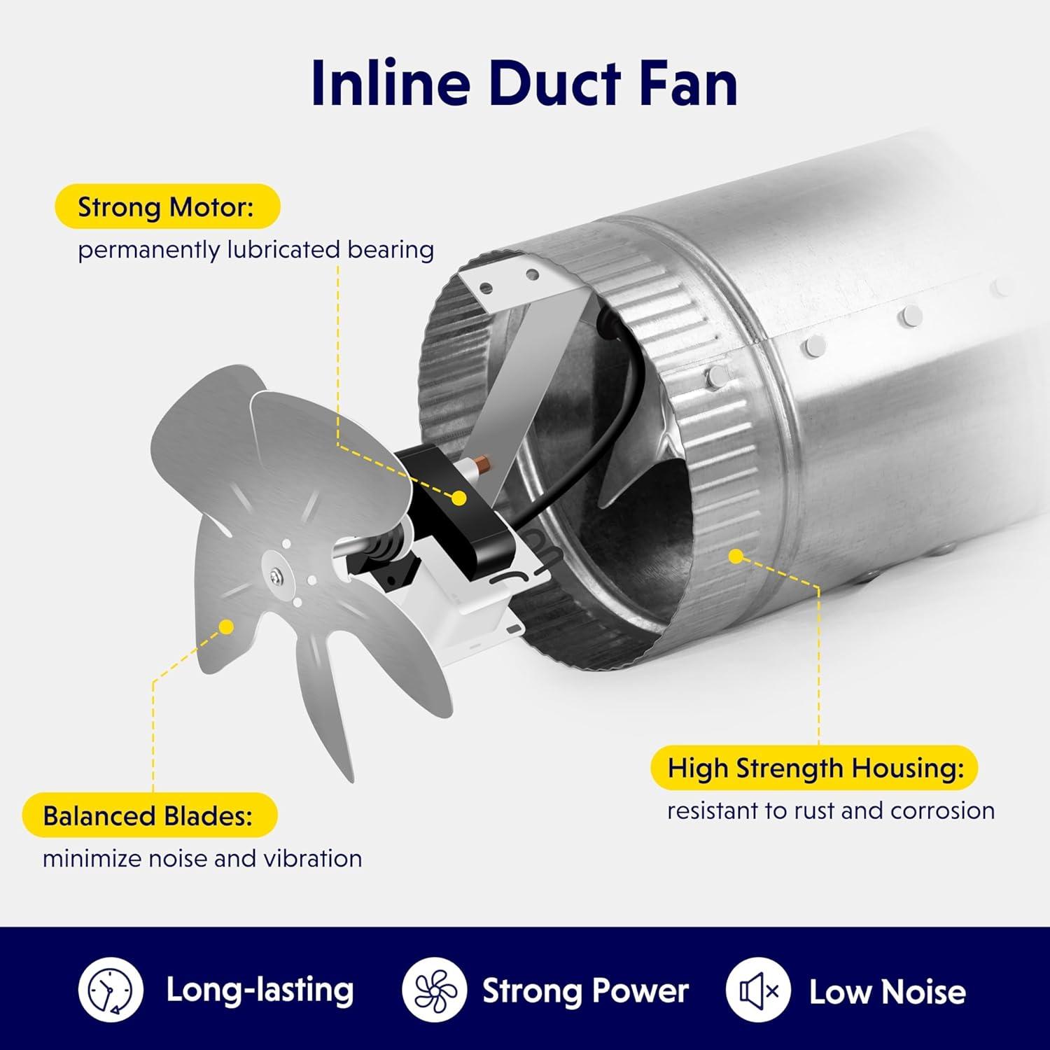 imageHealSmart 6 Inline Booster Fan 240 CFM Duct Fan for HVAC Ventilation Bathroom Basemen and Attics Silver4 Fan