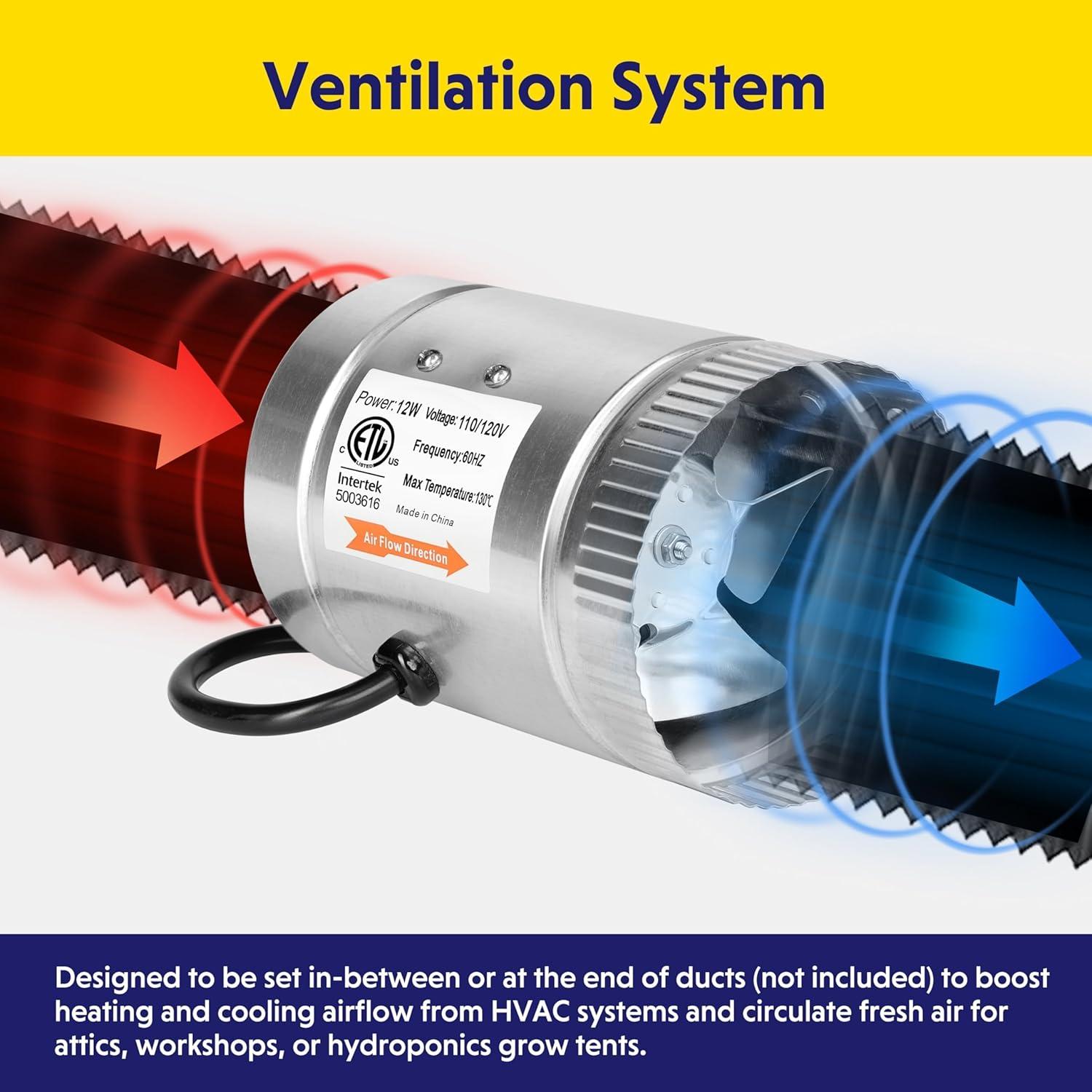imageHealSmart 6 Inline Booster Fan 240 CFM Duct Fan for HVAC Ventilation Bathroom Basemen and Attics Silver4 Fan