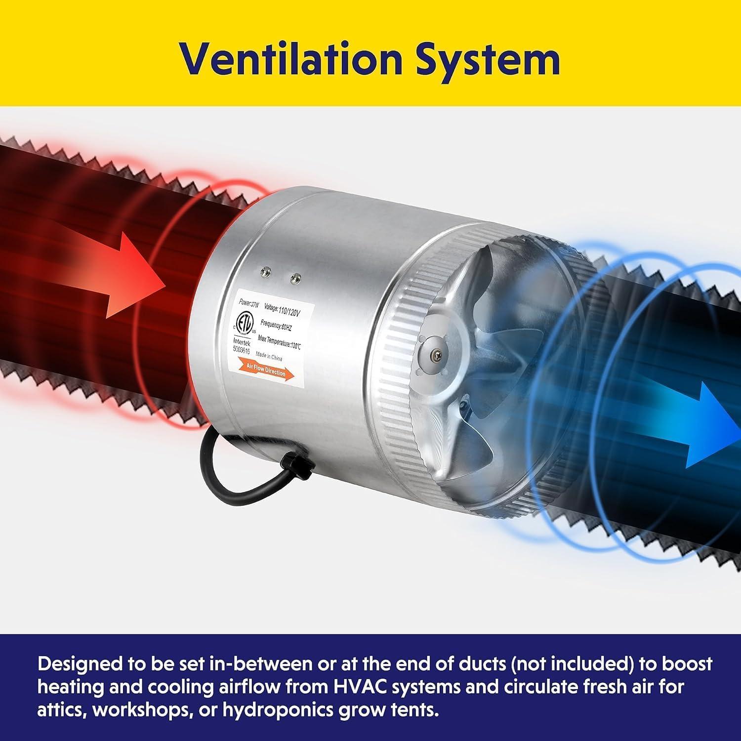 imageHealSmart 6 Inline Booster Fan 240 CFM Duct Fan for HVAC Ventilation Bathroom Basemen and Attics Silver6 Fan