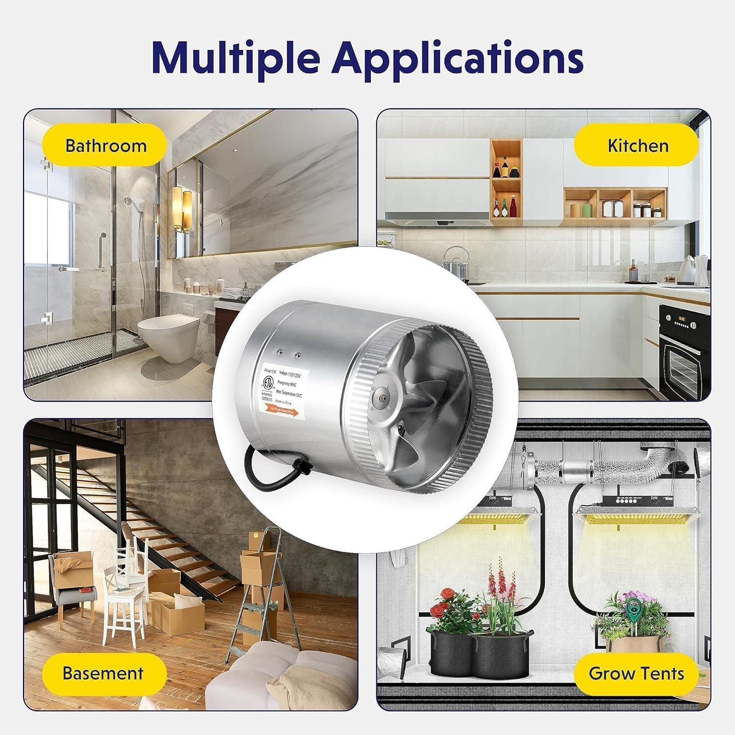 imageHealSmart 6 Inline Booster Fan 240 CFM Duct Fan for HVAC Ventilation Bathroom Basemen and Attics Silver6 Fan