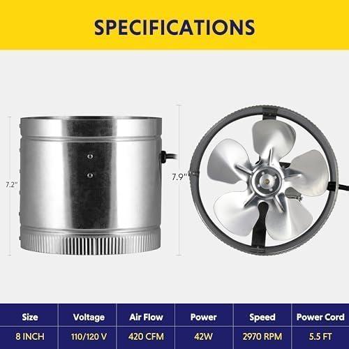 imageHealSmart 6 Inline Booster Fan 240 CFM Duct Fan for HVAC Ventilation Bathroom Basemen and Attics Silver8 Fan