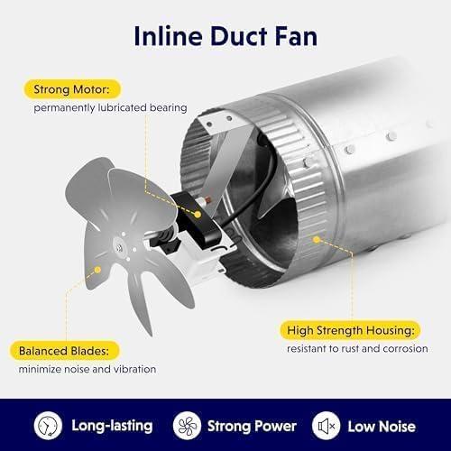 imageHealSmart 6 Inline Booster Fan 240 CFM Duct Fan for HVAC Ventilation Bathroom Basemen and Attics Silver8 Fan