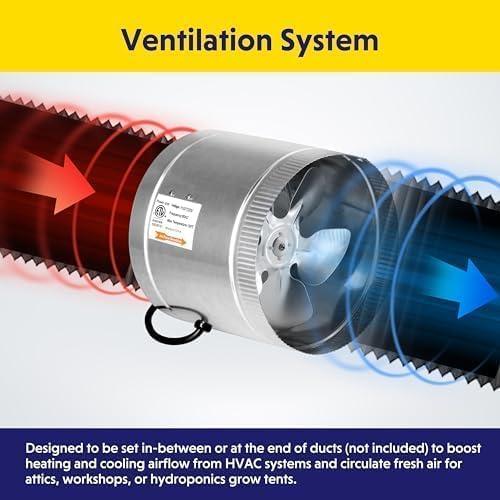 imageHealSmart 6 Inline Booster Fan 240 CFM Duct Fan for HVAC Ventilation Bathroom Basemen and Attics Silver8 Fan