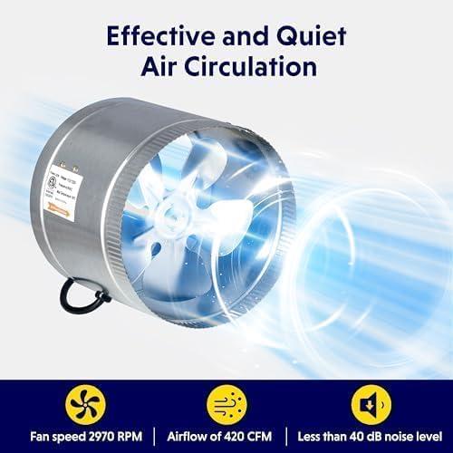 imageHealSmart 6 Inline Booster Fan 240 CFM Duct Fan for HVAC Ventilation Bathroom Basemen and Attics Silver8 Fan