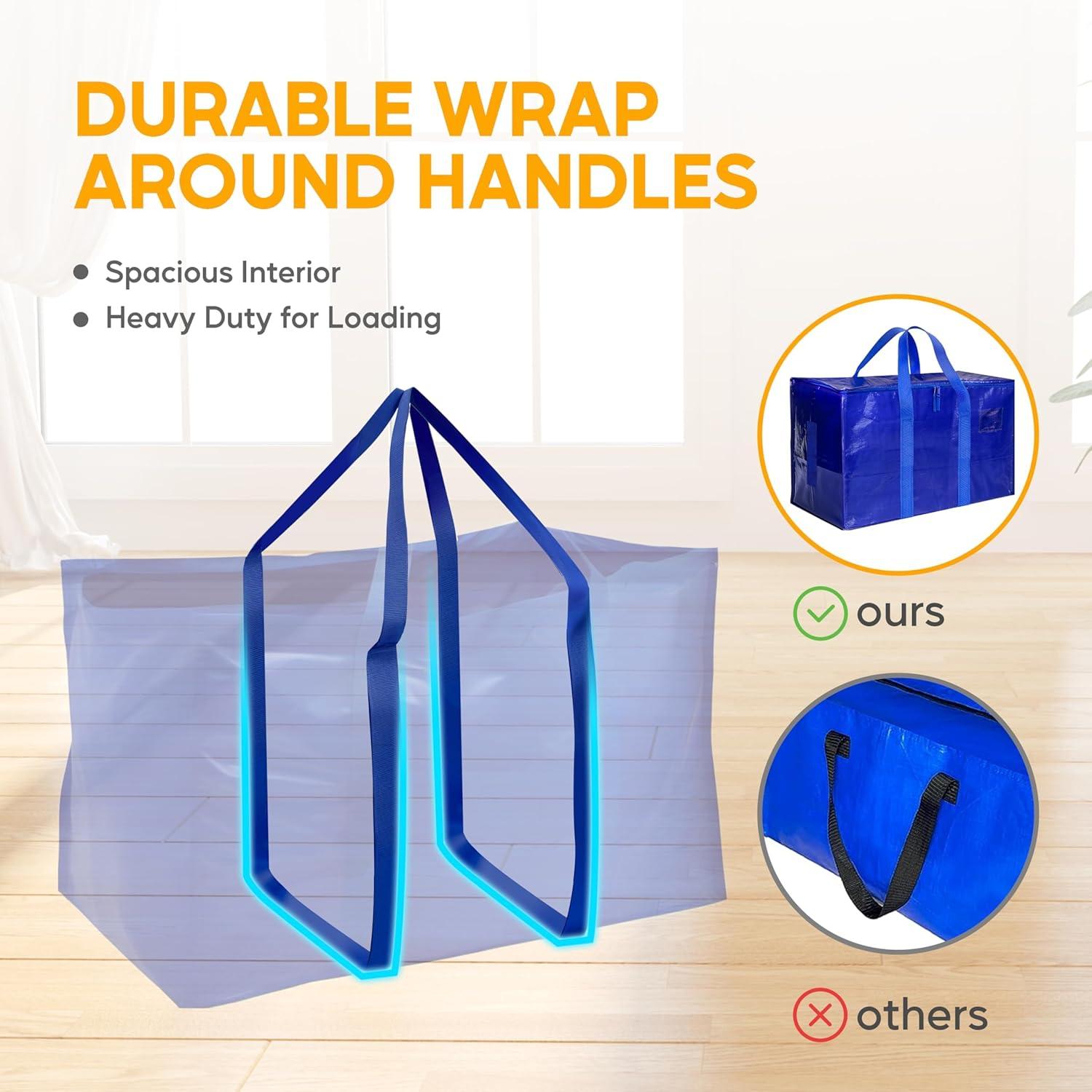 imageHealSmart 6 Pack Large Moving Bags with Zippers ampamp Handles Moving Supplies with lids Heavy Duty Totes for Space Saving Fold Flat Moving and Storing ClearBlue