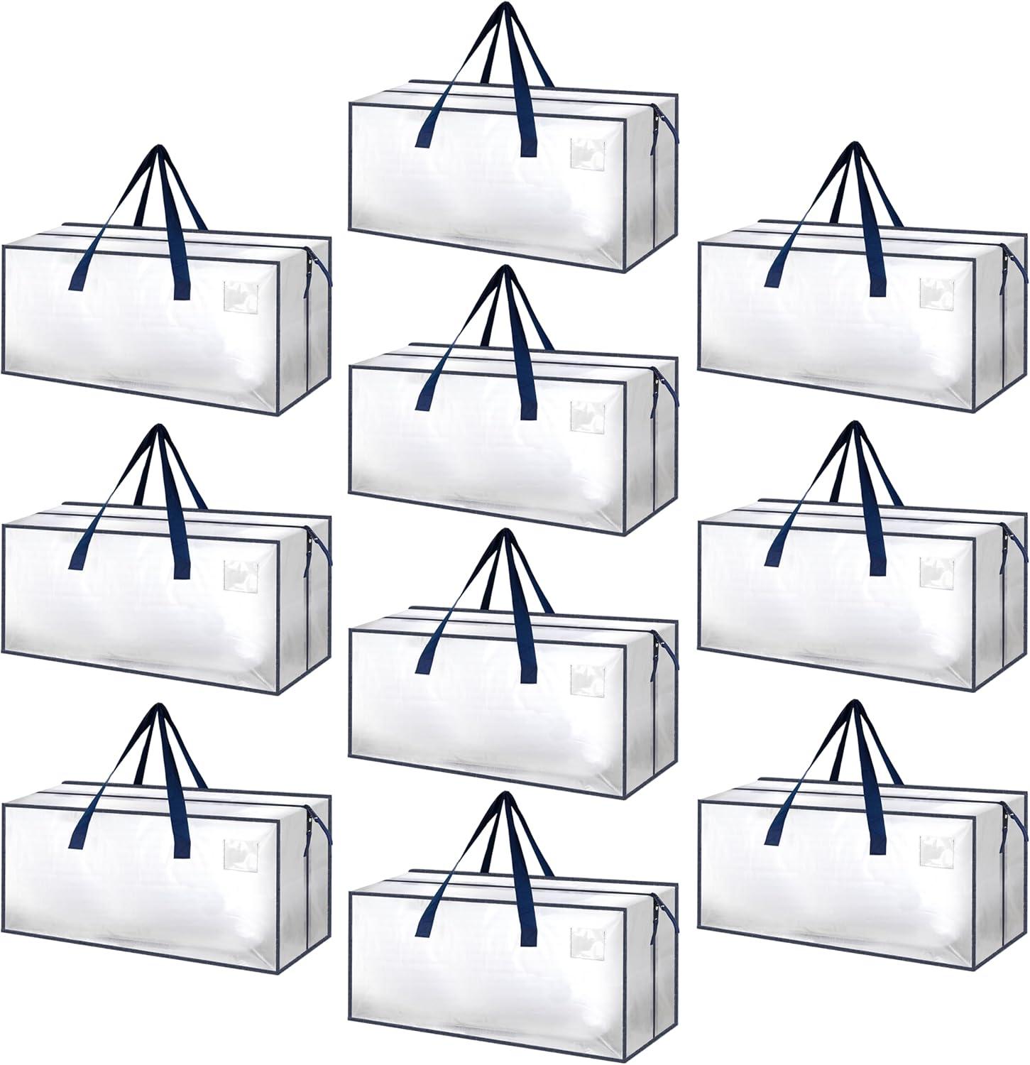 imageHealSmart 6 Pack Large Moving Bags with Zippers ampamp Handles Moving Supplies with lids Heavy Duty Totes for Space Saving Fold Flat Moving and Storing ClearClear