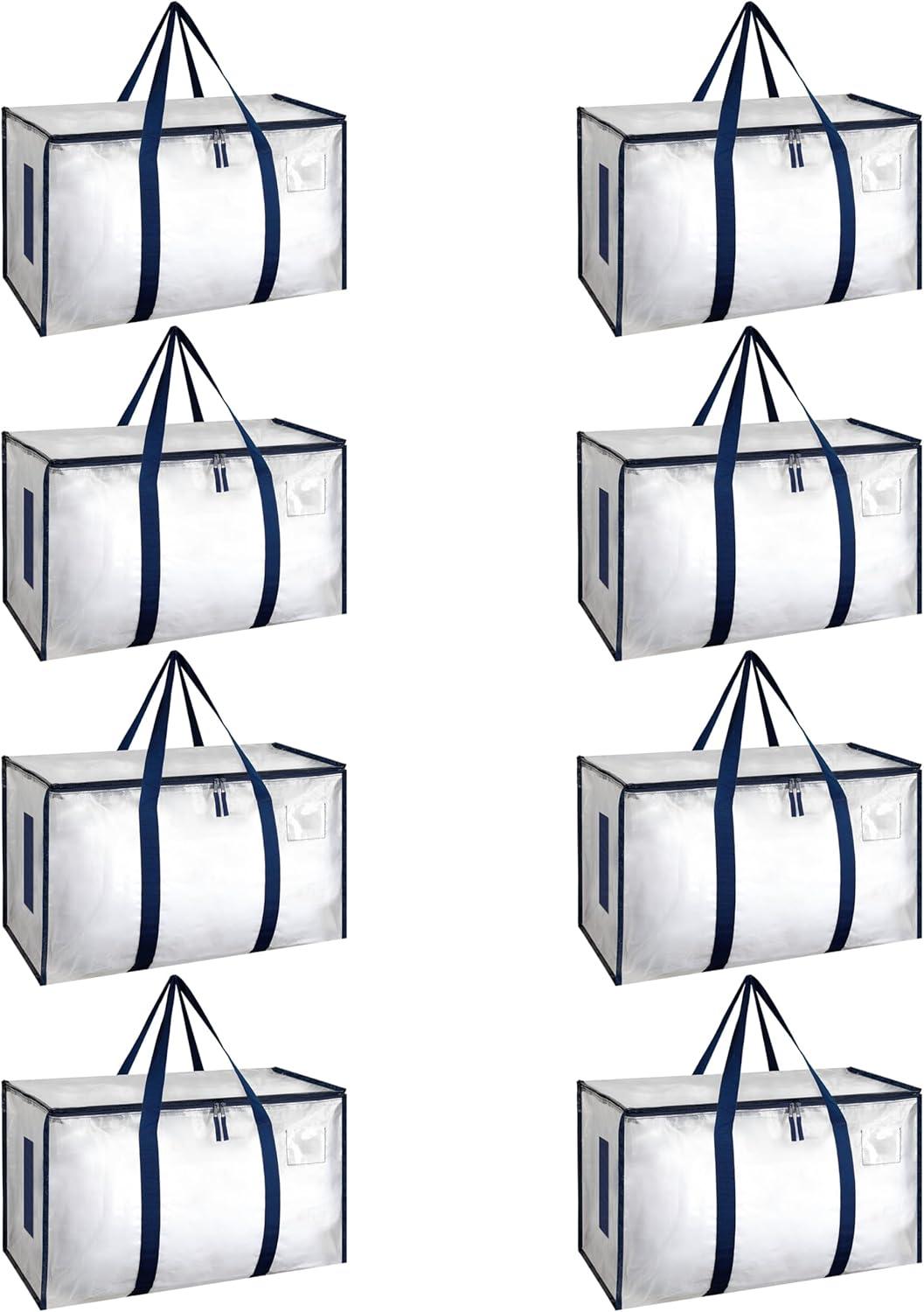 imageHealSmart 6 Pack Large Moving Bags with Zippers ampamp Handles Moving Supplies with lids Heavy Duty Totes for Space Saving Fold Flat Moving and Storing ClearClear