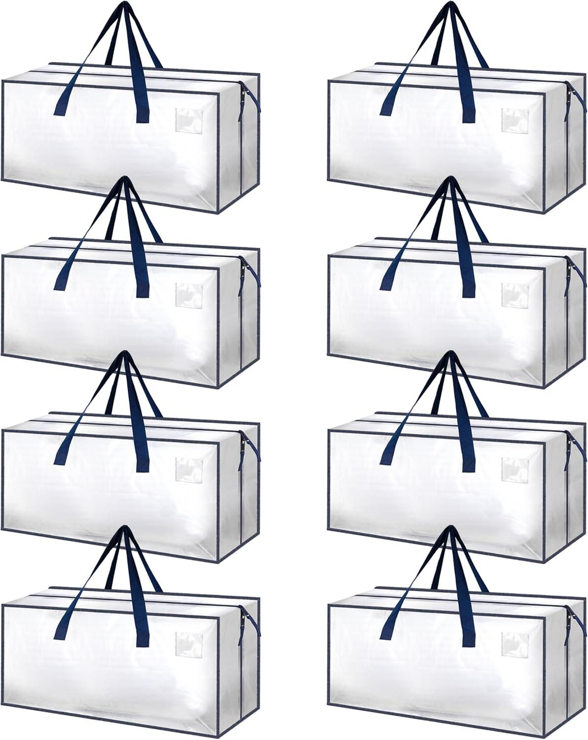 imageHealSmart 6 Pack Large Moving Bags with Zippers ampamp Handles Moving Supplies with lids Heavy Duty Totes for Space Saving Fold Flat Moving and Storing ClearClear