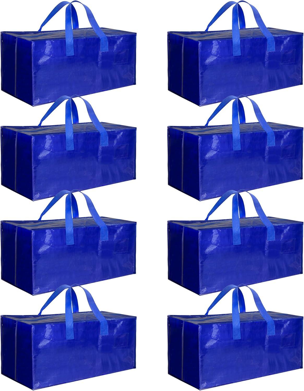 imageHealSmart 6 Pack Large Moving Bags with Zippers ampamp Handles Moving Supplies with lids Heavy Duty Totes for Space Saving Fold Flat Moving and Storing ClearBlue