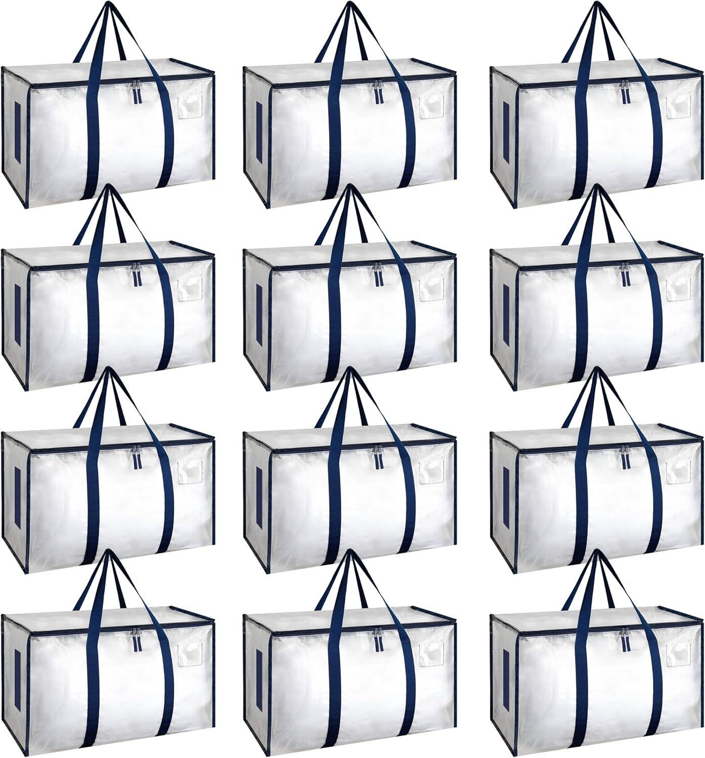 imageHealSmart 6 Pack Large Moving Bags with Zippers ampamp Handles Moving Supplies with lids Heavy Duty Totes for Space Saving Fold Flat Moving and Storing ClearClear