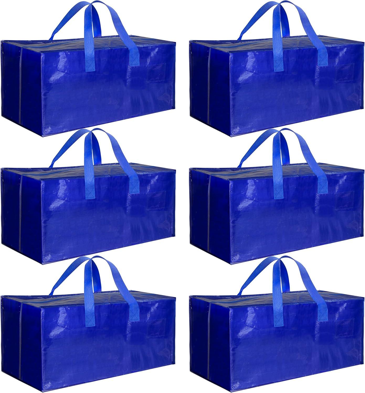 imageHealSmart 6 Pack Large Moving Bags with Zippers ampamp Handles Moving Supplies with lids Heavy Duty Totes for Space Saving Fold Flat Moving and Storing ClearBlue
