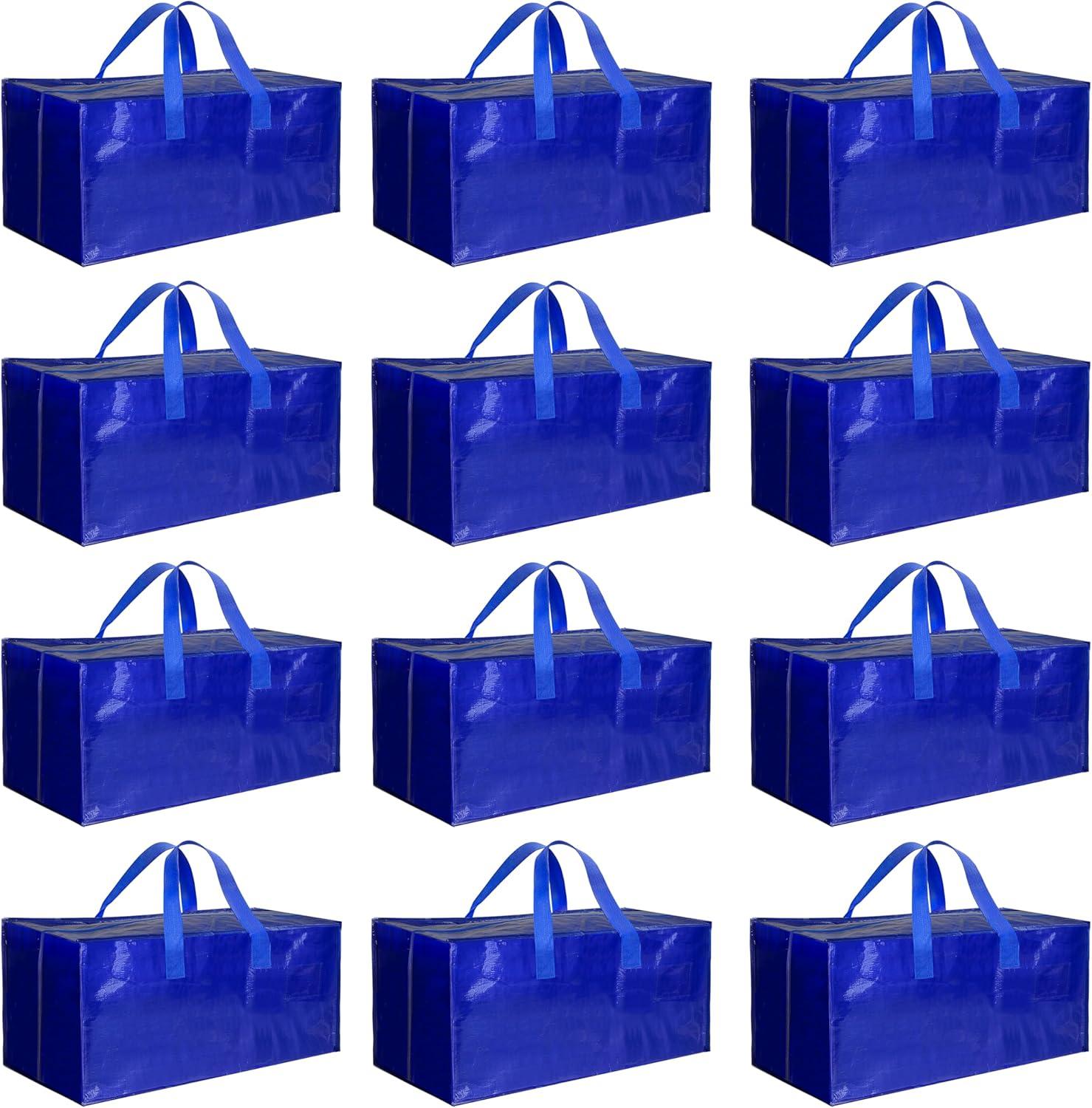 imageHealSmart 6 Pack Large Moving Bags with Zippers ampamp Handles Moving Supplies with lids Heavy Duty Totes for Space Saving Fold Flat Moving and Storing ClearBlue