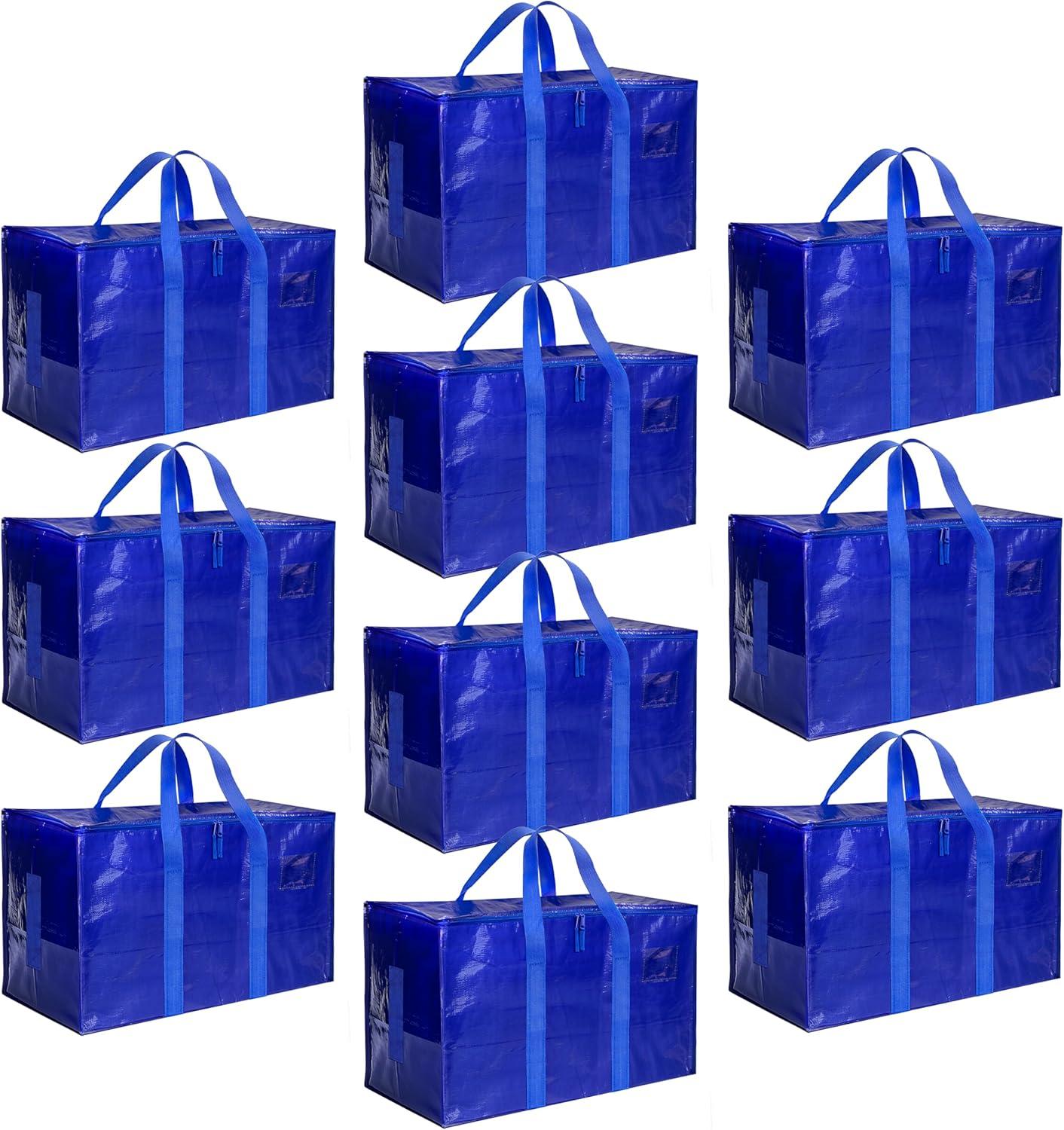 imageHealSmart 6 Pack Large Moving Bags with Zippers ampamp Handles Moving Supplies with lids Heavy Duty Totes for Space Saving Fold Flat Moving and Storing ClearBlue