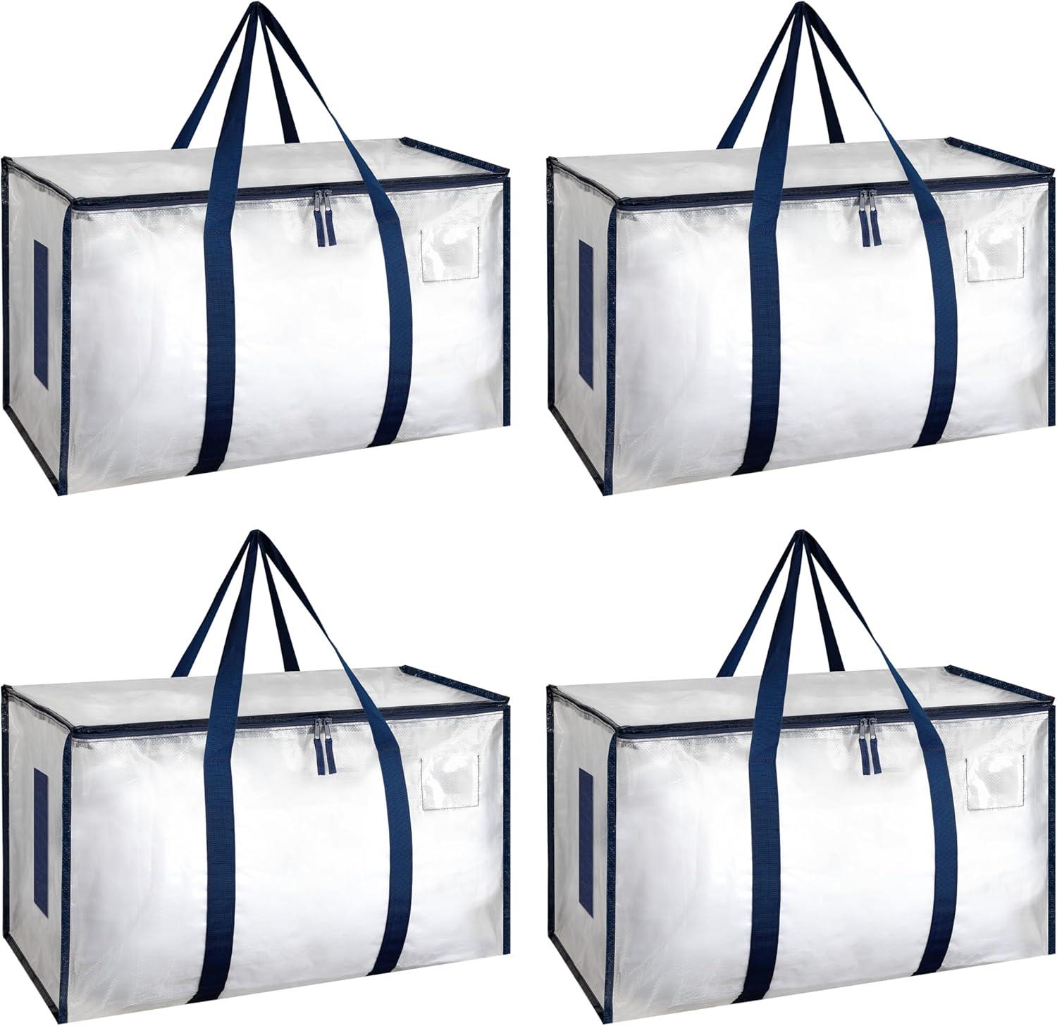 imageHealSmart 6 Pack Large Moving Bags with Zippers ampamp Handles Moving Supplies with lids Heavy Duty Totes for Space Saving Fold Flat Moving and Storing ClearClear