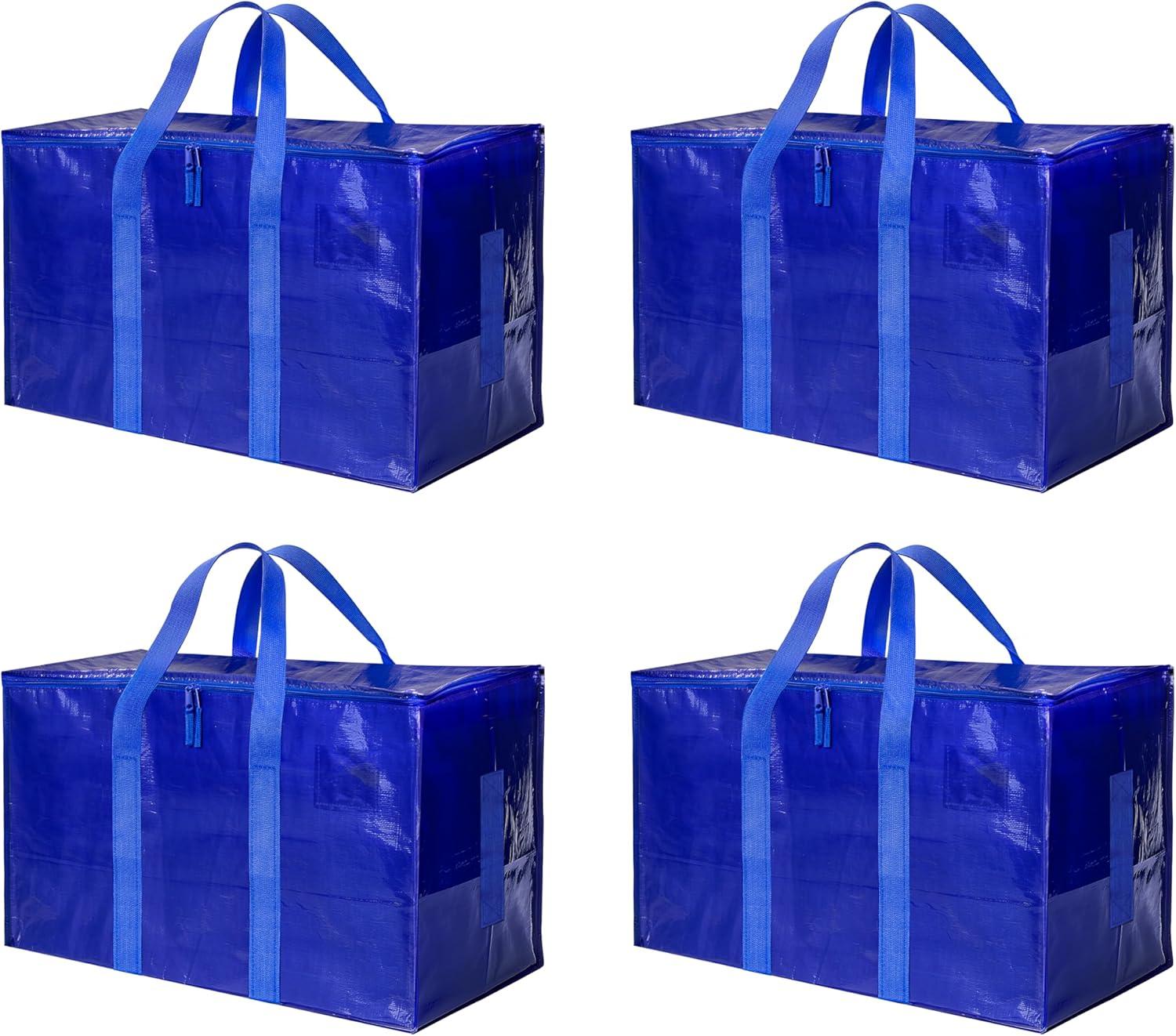 imageHealSmart 6 Pack Large Moving Bags with Zippers ampamp Handles Moving Supplies with lids Heavy Duty Totes for Space Saving Fold Flat Moving and Storing ClearBlue