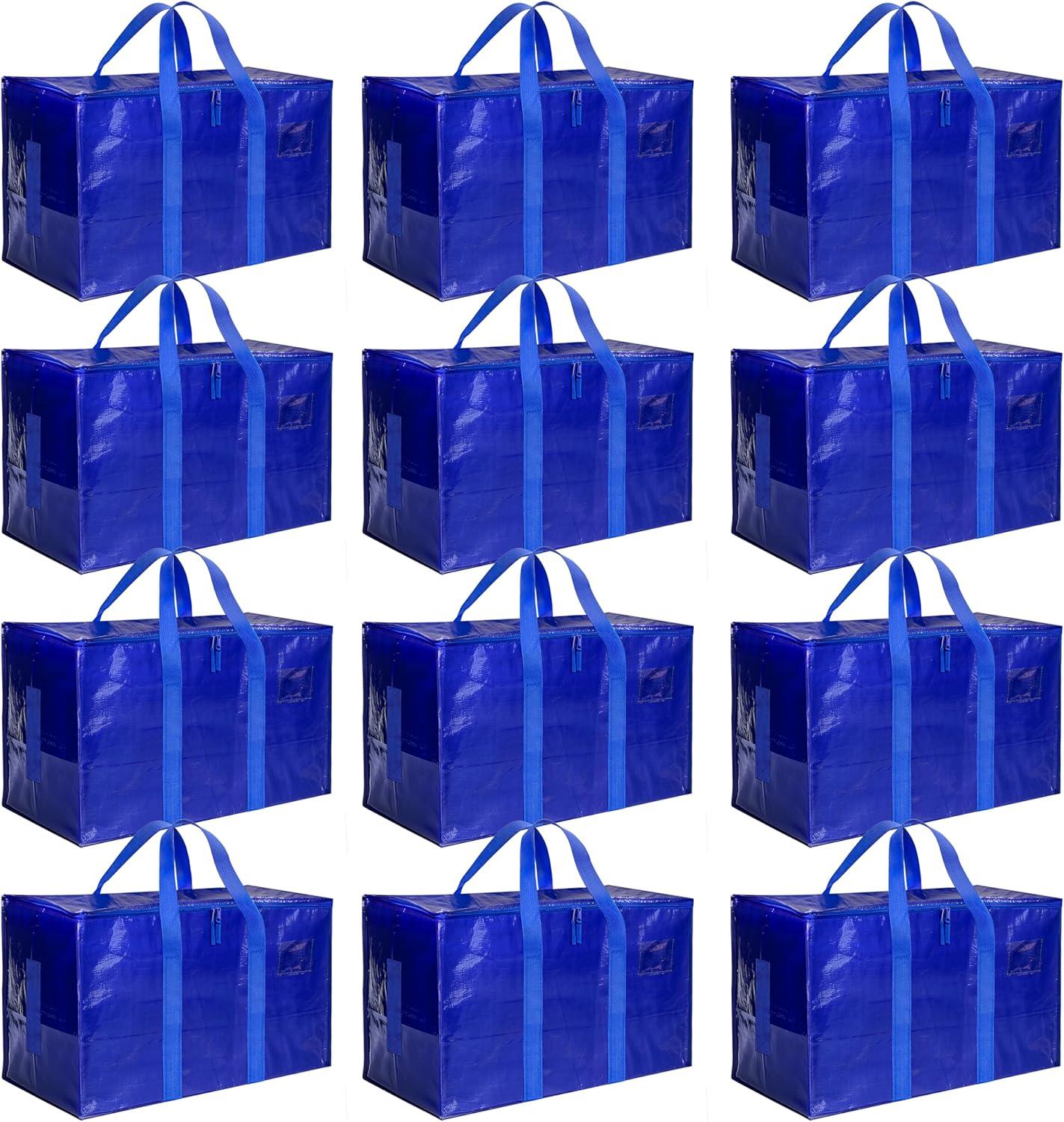 imageHealSmart 6 Pack Large Moving Bags with Zippers ampamp Handles Moving Supplies with lids Heavy Duty Totes for Space Saving Fold Flat Moving and Storing ClearBlue