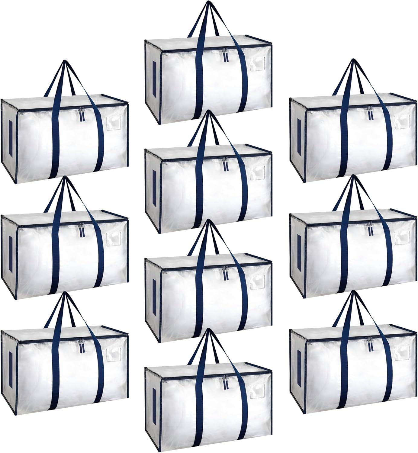 imageHealSmart 6 Pack Large Moving Bags with Zippers ampamp Handles Moving Supplies with lids Heavy Duty Totes for Space Saving Fold Flat Moving and Storing ClearClear