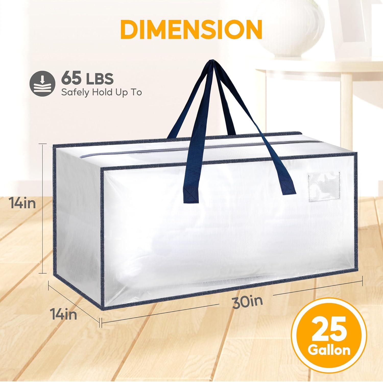 imageHealSmart 6 Pack Large Moving Bags with Zippers ampamp Handles Moving Supplies with lids Heavy Duty Totes for Space Saving Fold Flat Moving and Storing ClearClear