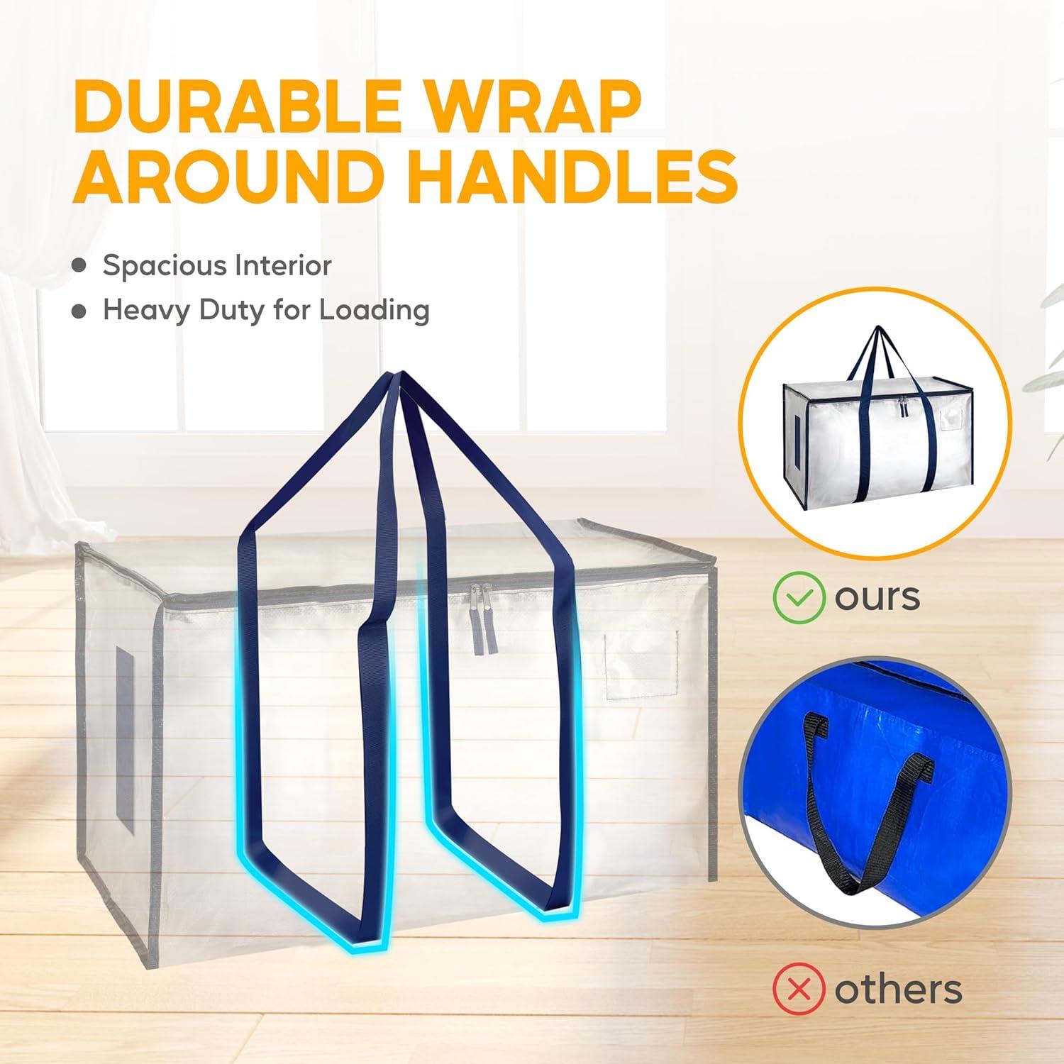 imageHealSmart 6 Pack Large Moving Bags with Zippers ampamp Handles Moving Supplies with lids Heavy Duty Totes for Space Saving Fold Flat Moving and Storing ClearClear