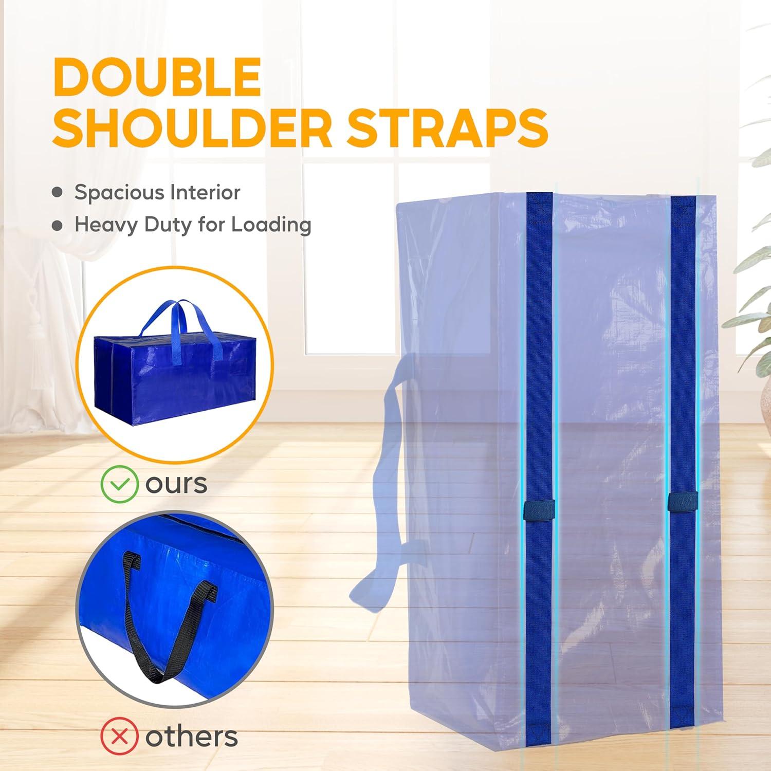 imageHealSmart 6 Pack Large Moving Bags with Zippers ampamp Handles Moving Supplies with lids Heavy Duty Totes for Space Saving Fold Flat Moving and Storing ClearBlue