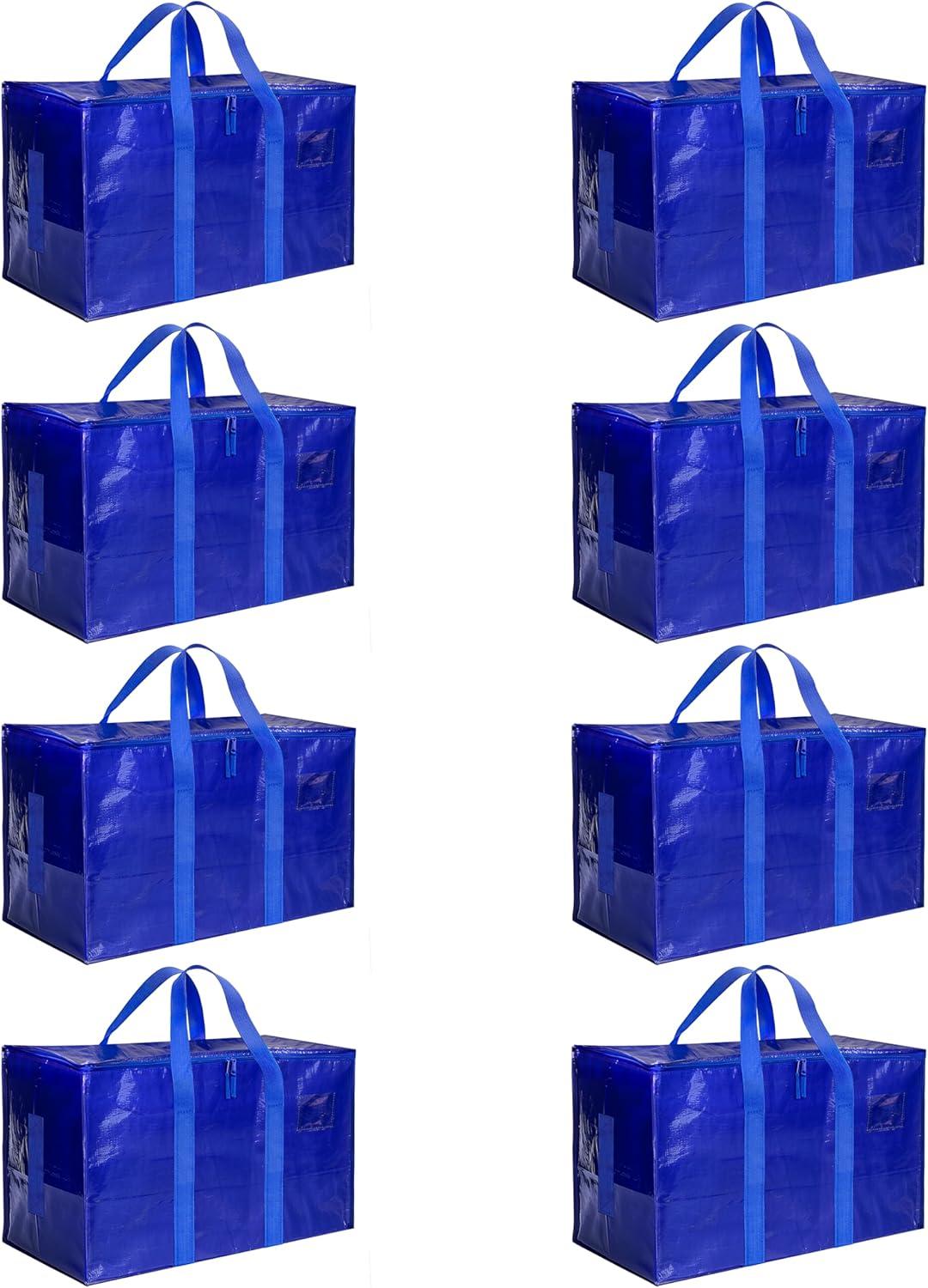 imageHealSmart 6 Pack Large Moving Bags with Zippers ampamp Handles Moving Supplies with lids Heavy Duty Totes for Space Saving Fold Flat Moving and Storing ClearBlue