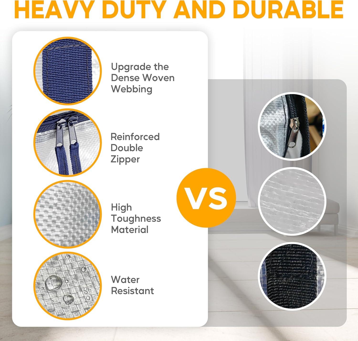 imageHealSmart 6 Pack Large Moving Bags with Zippers ampamp Handles Moving Supplies with lids Heavy Duty Totes for Space Saving Fold Flat Moving and Storing ClearClear