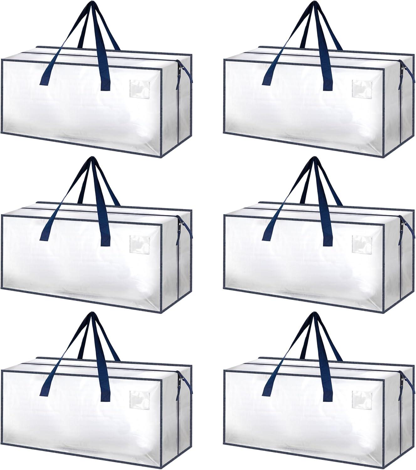 imageHealSmart 6 Pack Large Moving Bags with Zippers ampamp Handles Moving Supplies with lids Heavy Duty Totes for Space Saving Fold Flat Moving and Storing ClearClear