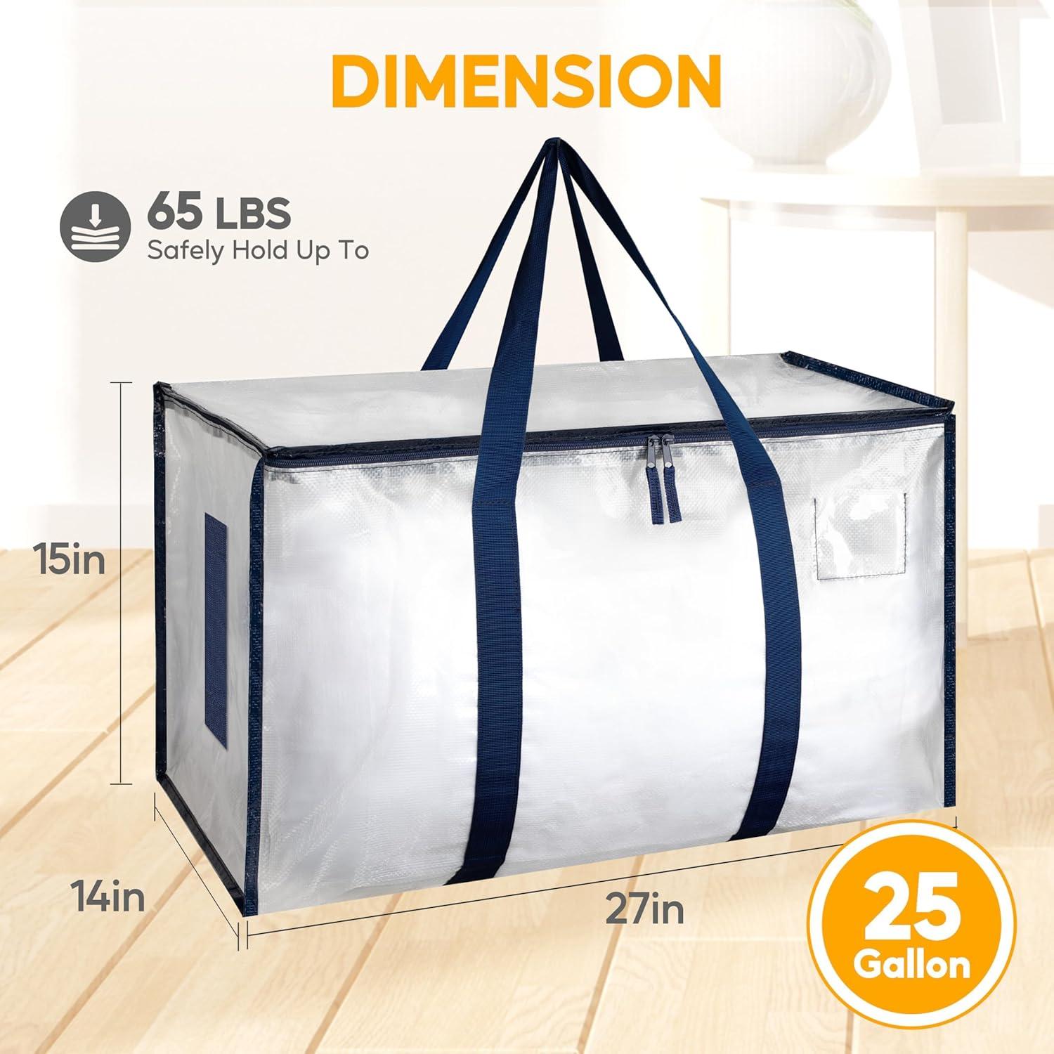 imageHealSmart 6 Pack Large Moving Bags with Zippers ampamp Handles Moving Supplies with lids Heavy Duty Totes for Space Saving Fold Flat Moving and Storing ClearClear