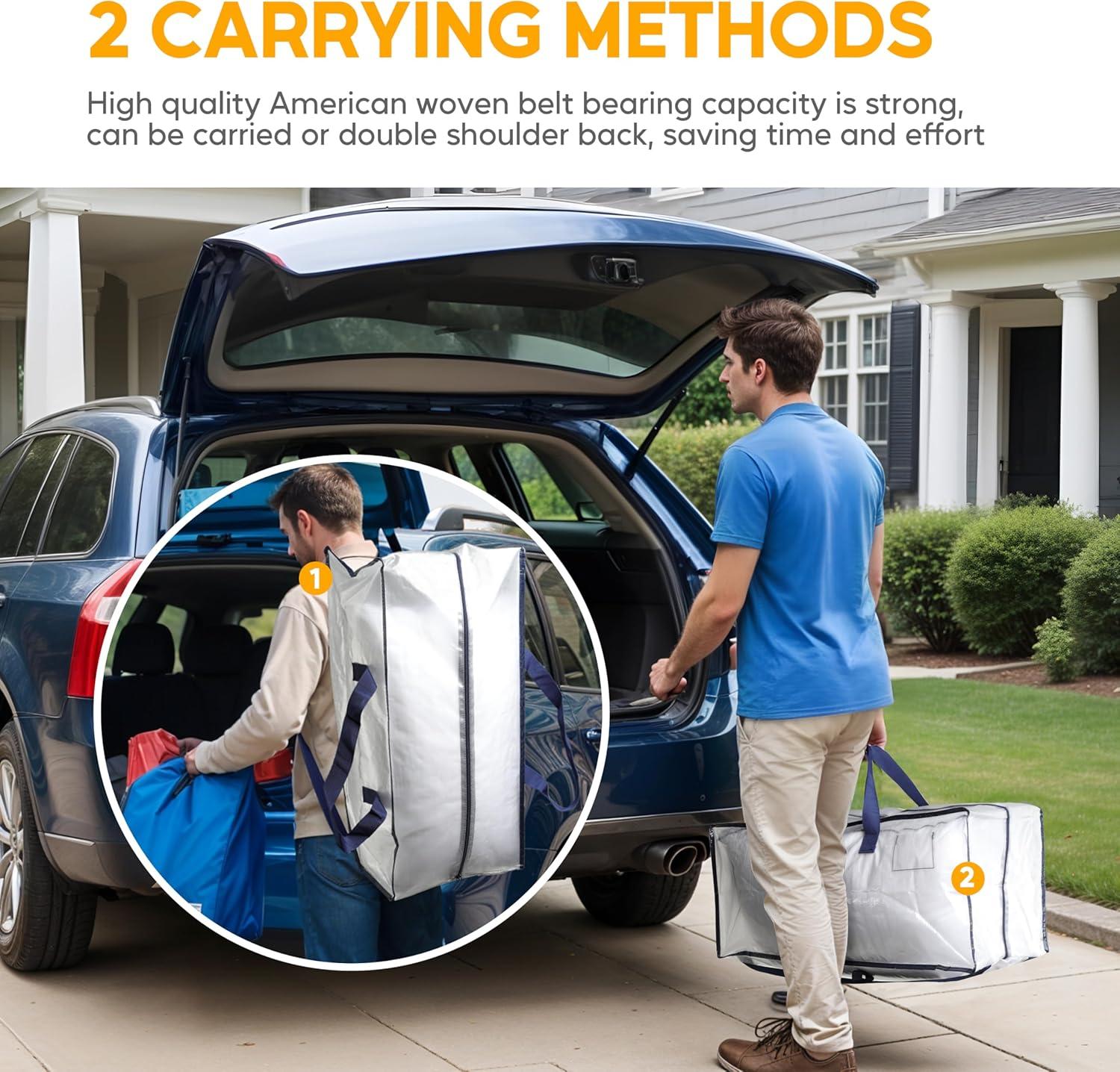 imageHealSmart 6 Pack Large Moving Bags with Zippers ampamp Handles Moving Supplies with lids Heavy Duty Totes for Space Saving Fold Flat Moving and Storing ClearClear