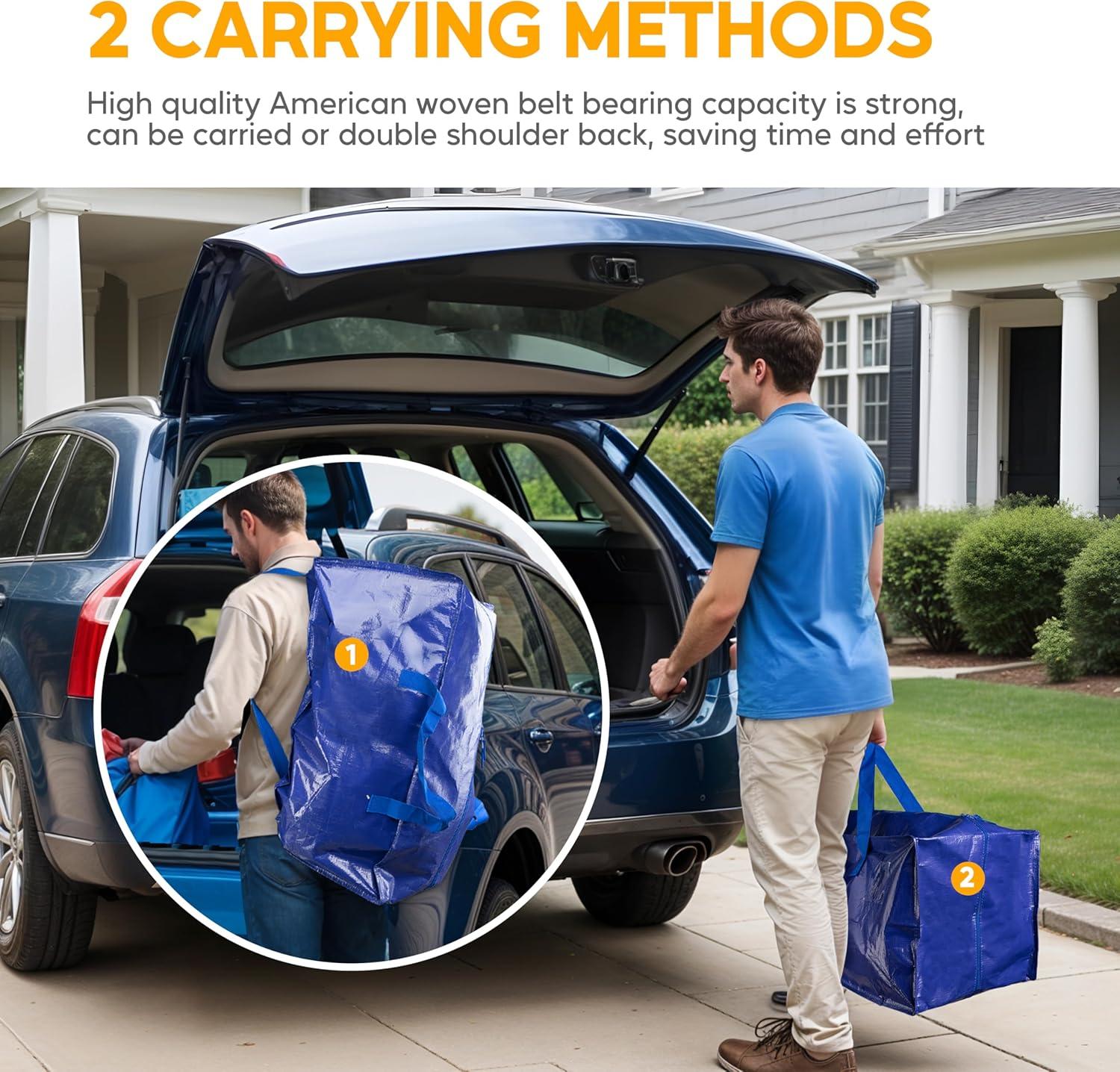 imageHealSmart 6 Pack Large Moving Bags with Zippers ampamp Handles Moving Supplies with lids Heavy Duty Totes for Space Saving Fold Flat Moving and Storing ClearBlue