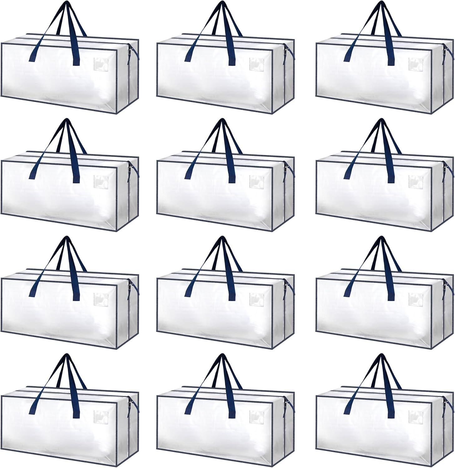 imageHealSmart 6 Pack Large Moving Bags with Zippers ampamp Handles Moving Supplies with lids Heavy Duty Totes for Space Saving Fold Flat Moving and Storing ClearClear