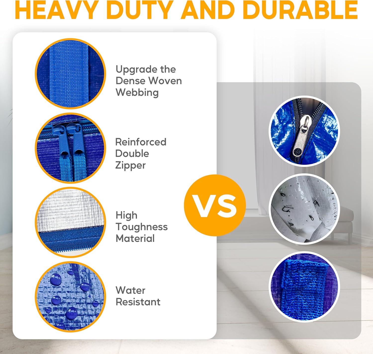 imageHealSmart 6 Pack Large Moving Bags with Zippers ampamp Handles Moving Supplies with lids Heavy Duty Totes for Space Saving Fold Flat Moving and Storing ClearBlue