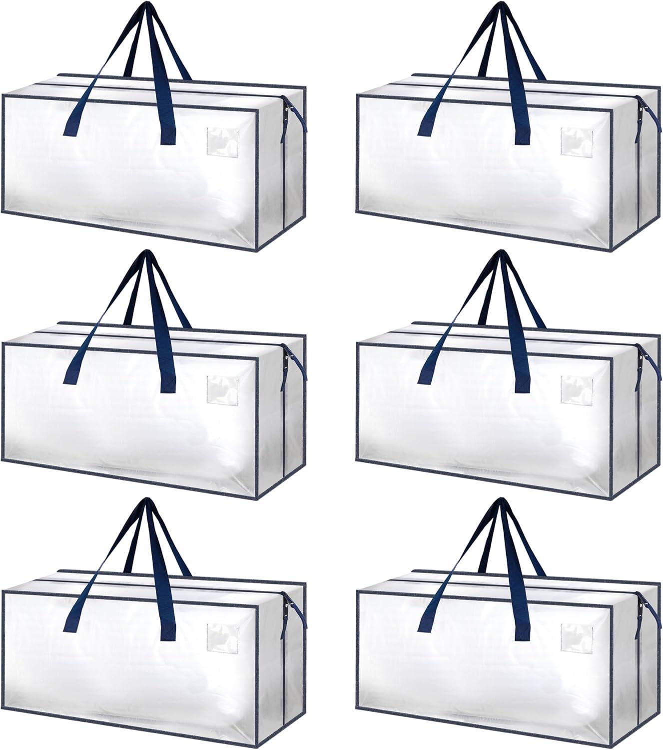 imageHealSmart 6 Pack Large Moving Bags with Zippers ampamp Handles Moving Supplies with lids Heavy Duty Totes for Space Saving Fold Flat Moving and Storing ClearClear