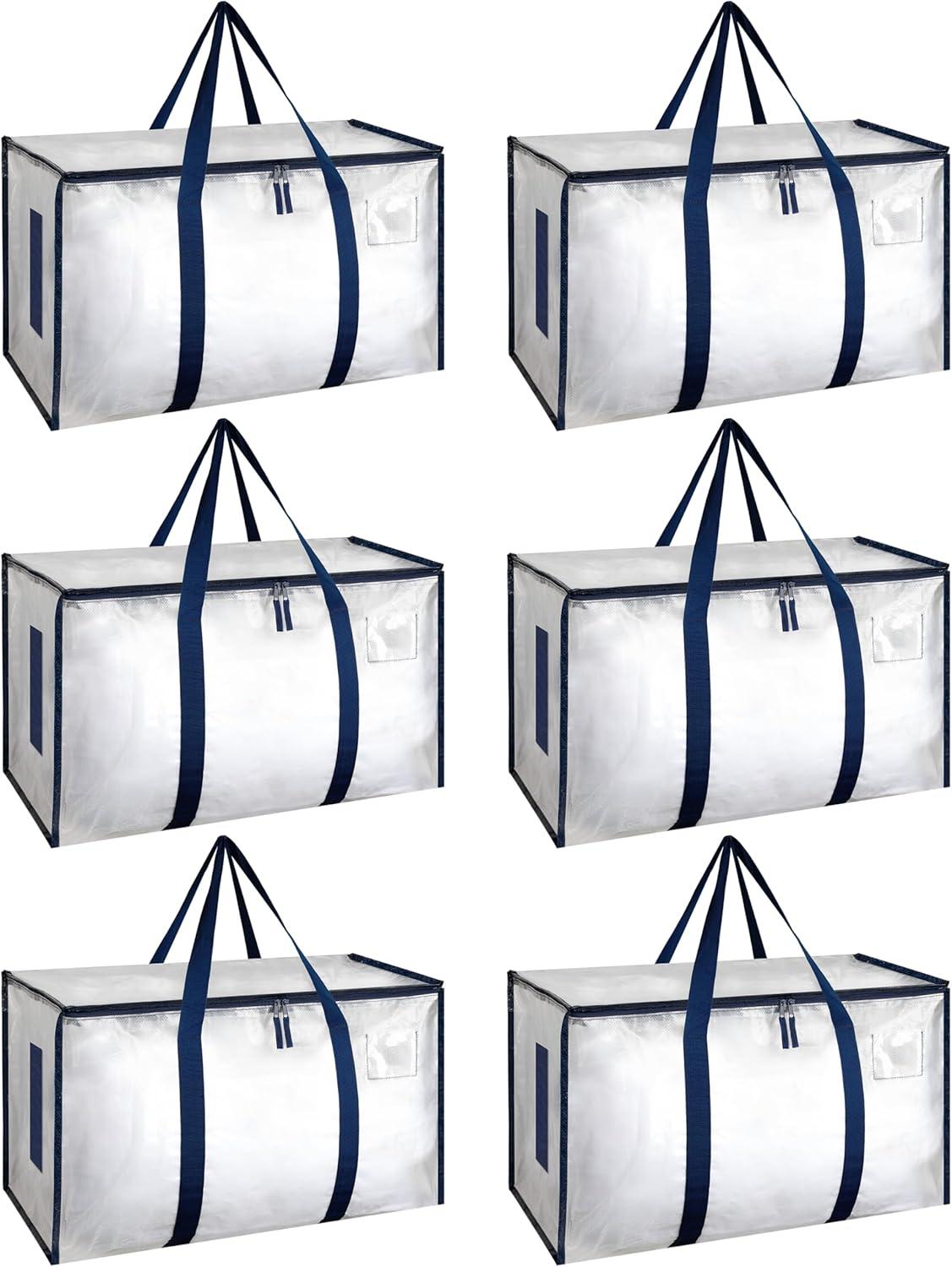 imageHealSmart 6 Pack Large Moving Bags with Zippers ampamp Handles Moving Supplies with lids Heavy Duty Totes for Space Saving Fold Flat Moving and Storing ClearClear