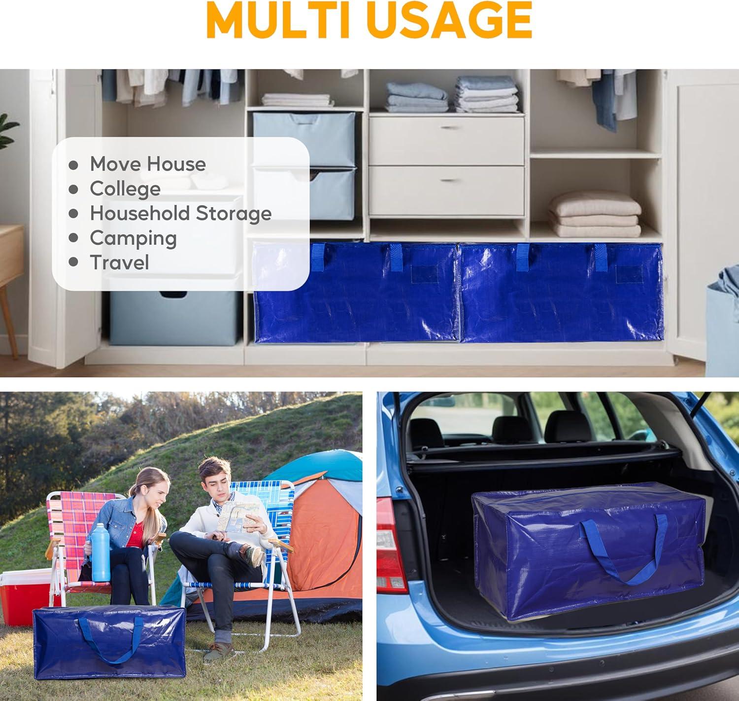 imageHealSmart 6 Pack Large Moving Bags with Zippers ampamp Handles Moving Supplies with lids Heavy Duty Totes for Space Saving Fold Flat Moving and Storing ClearBlue