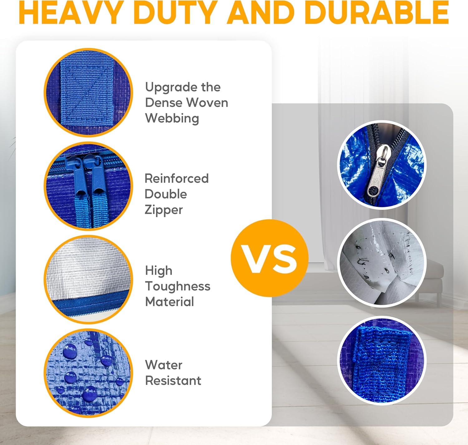 imageHealSmart 6 Pack Large Moving Bags with Zippers ampamp Handles Moving Supplies with lids Heavy Duty Totes for Space Saving Fold Flat Moving and Storing ClearBlue