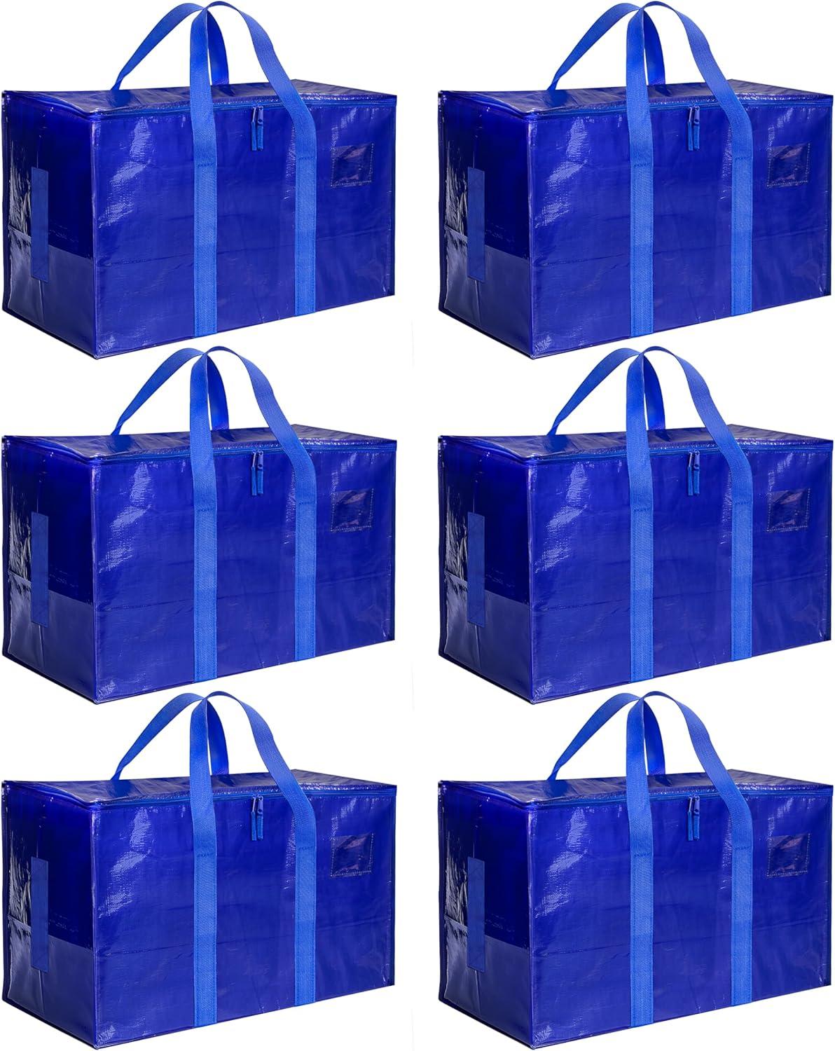 imageHealSmart 6 Pack Large Moving Bags with Zippers ampamp Handles Moving Supplies with lids Heavy Duty Totes for Space Saving Fold Flat Moving and Storing ClearBlue