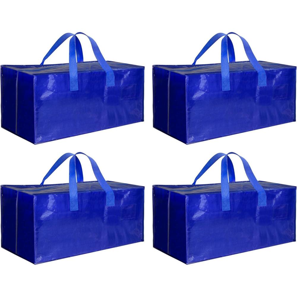 imageHealSmart 6 Pack Large Moving Bags with Zippers ampamp Handles Moving Supplies with lids Heavy Duty Totes for Space Saving Fold Flat Moving and Storing ClearBlue